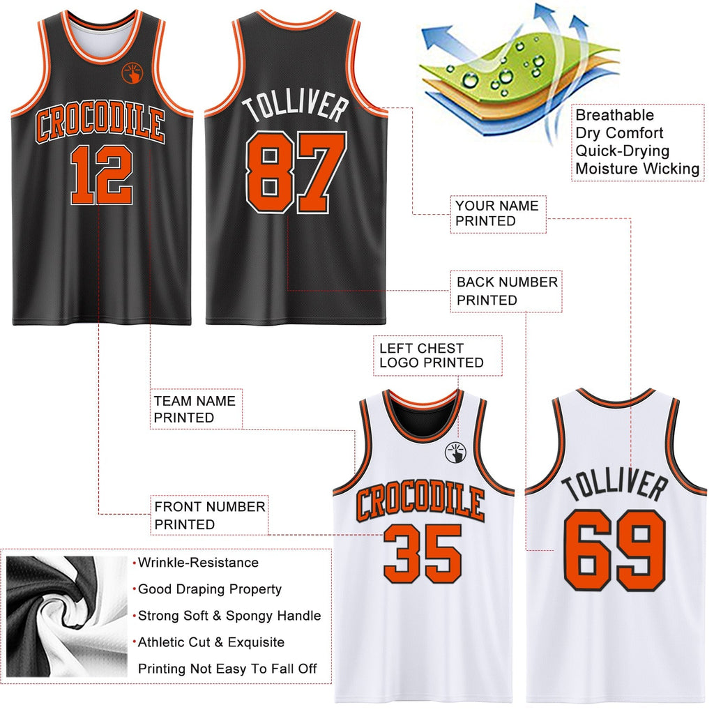 Custom Basketball Jersey - Reversible Black Orange-White Double Side Sublimation Set