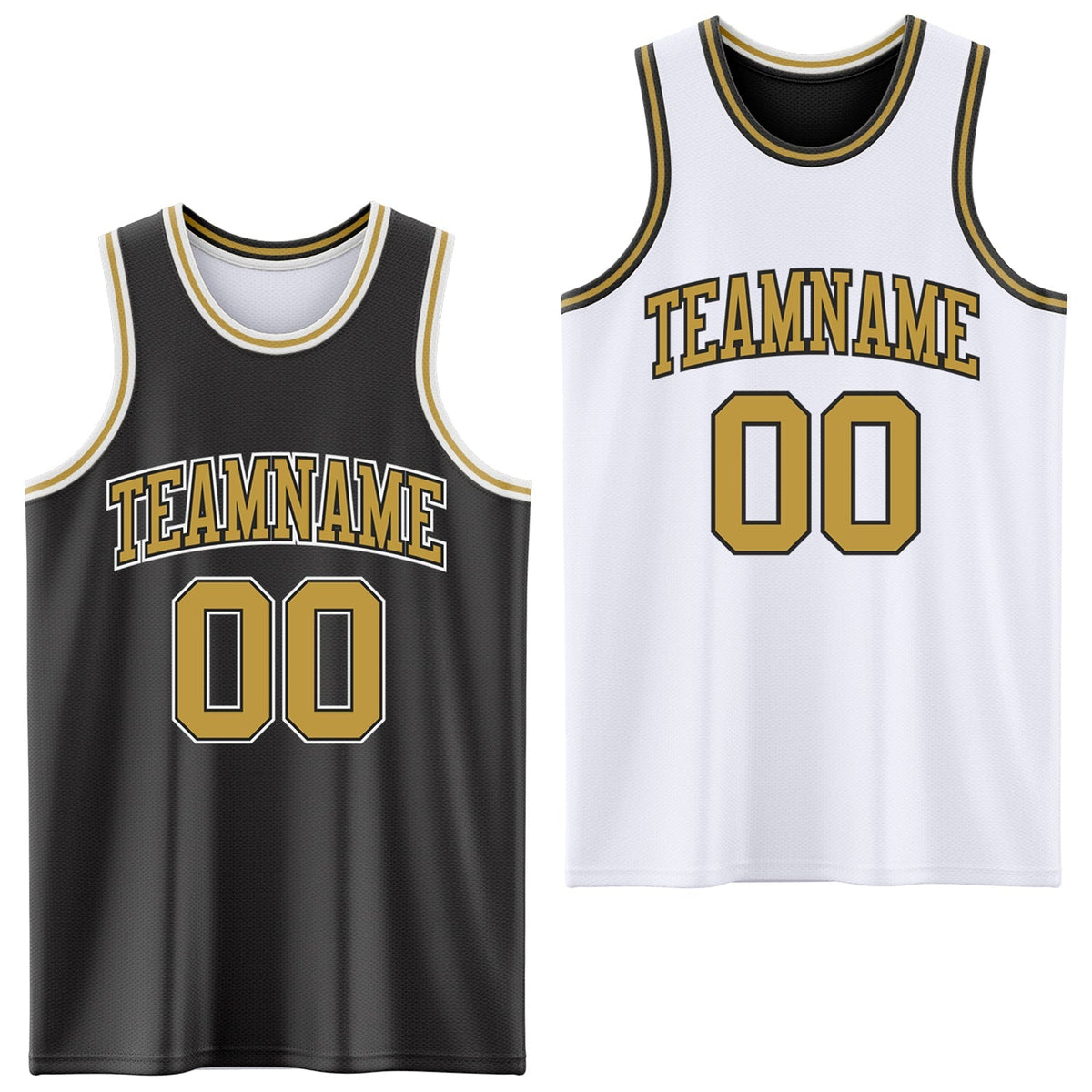 Custom Basketball Jersey - Reversible Black Old Gold-White Double Side Sublimation Set