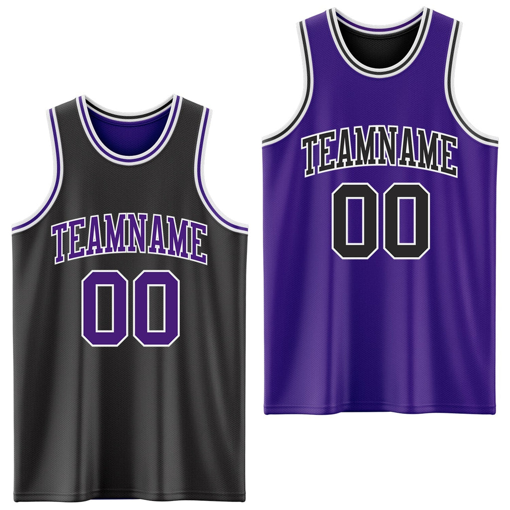Custom Basketball Jersey - Reversible Black Purple-White Double Side Sublimation Set