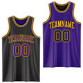 Custom Basketball Jersey - Reversible Black Purple-Gold Double Side Sublimation Set