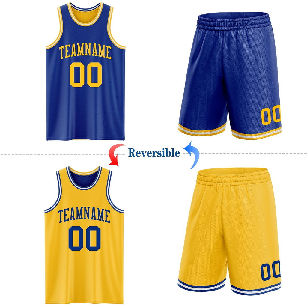 Custom Basketball Jersey - Royal Gold-White Reversible Double Side Sublimation Set