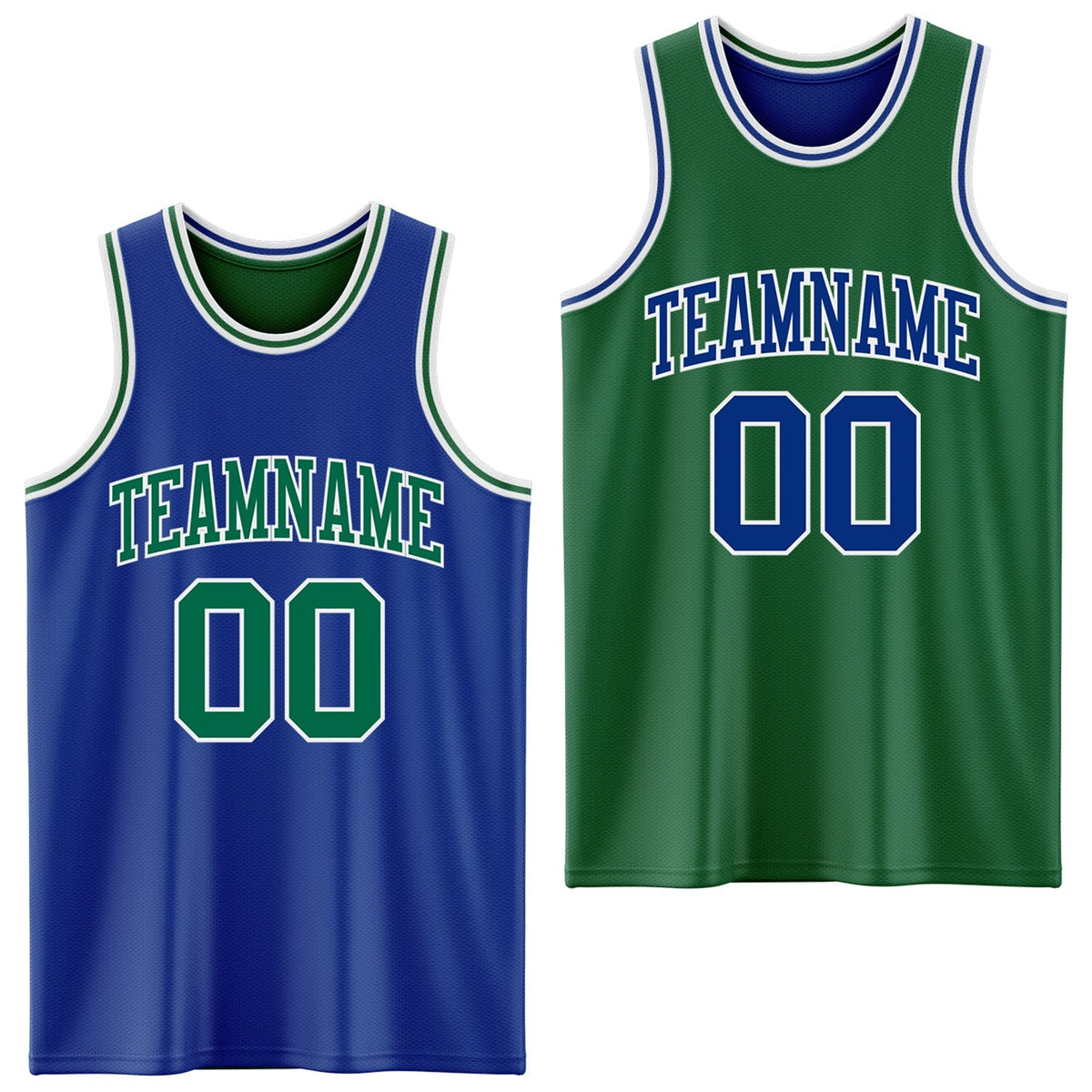 Custom Basketball Jersey - Royal Kelly Green-White Reversible Double Side Sublimation Set