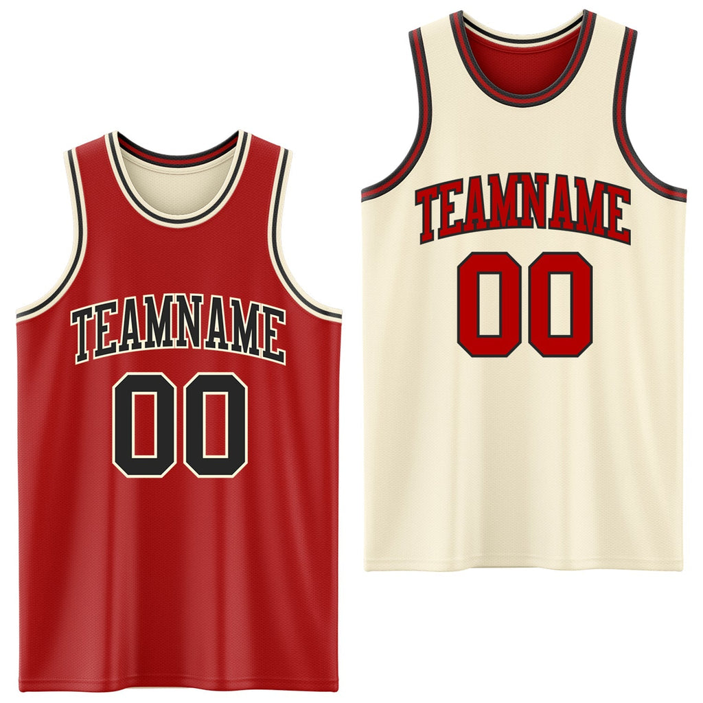 Custom Basketball Jersey - Red Black-Cream Reversible Double Side Sublimation Set