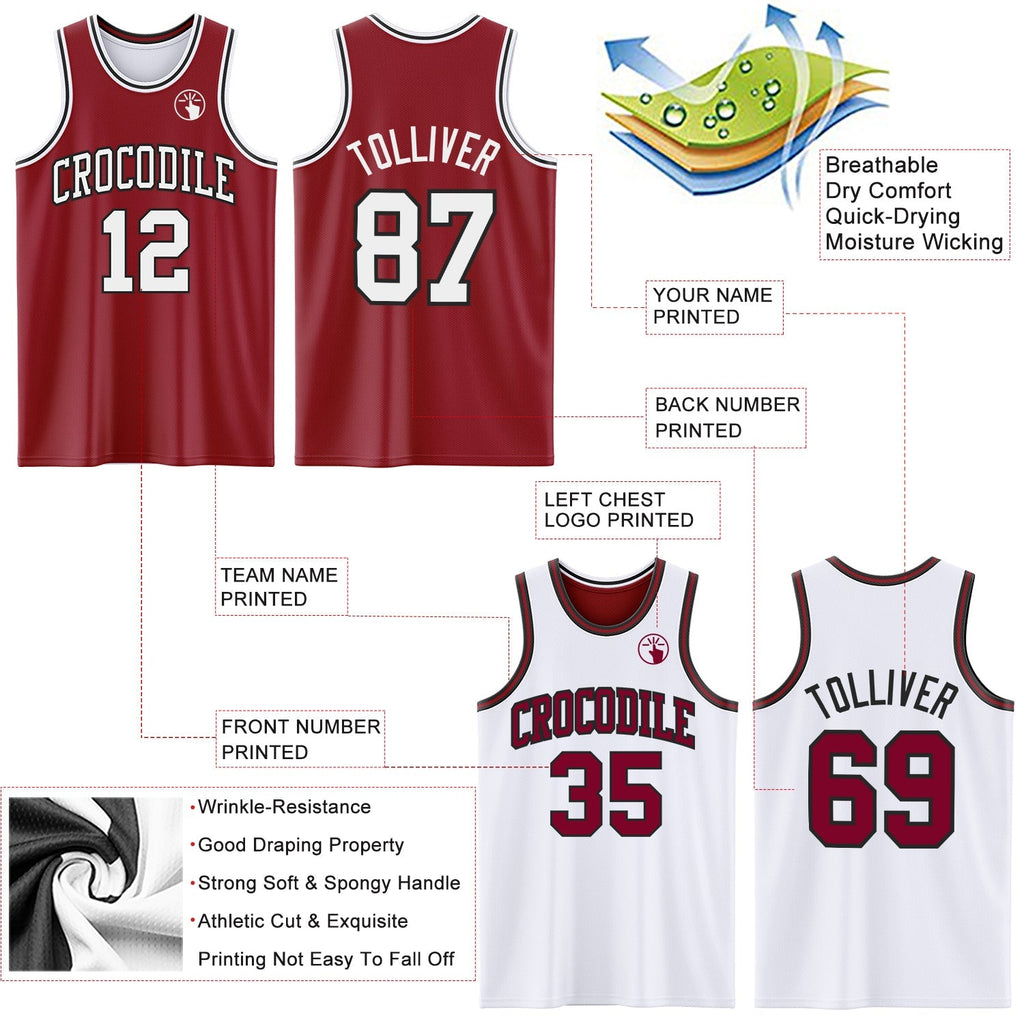 Custom Basketball Jersey - Reversible Maroon White-Black Double Side Sublimation Set