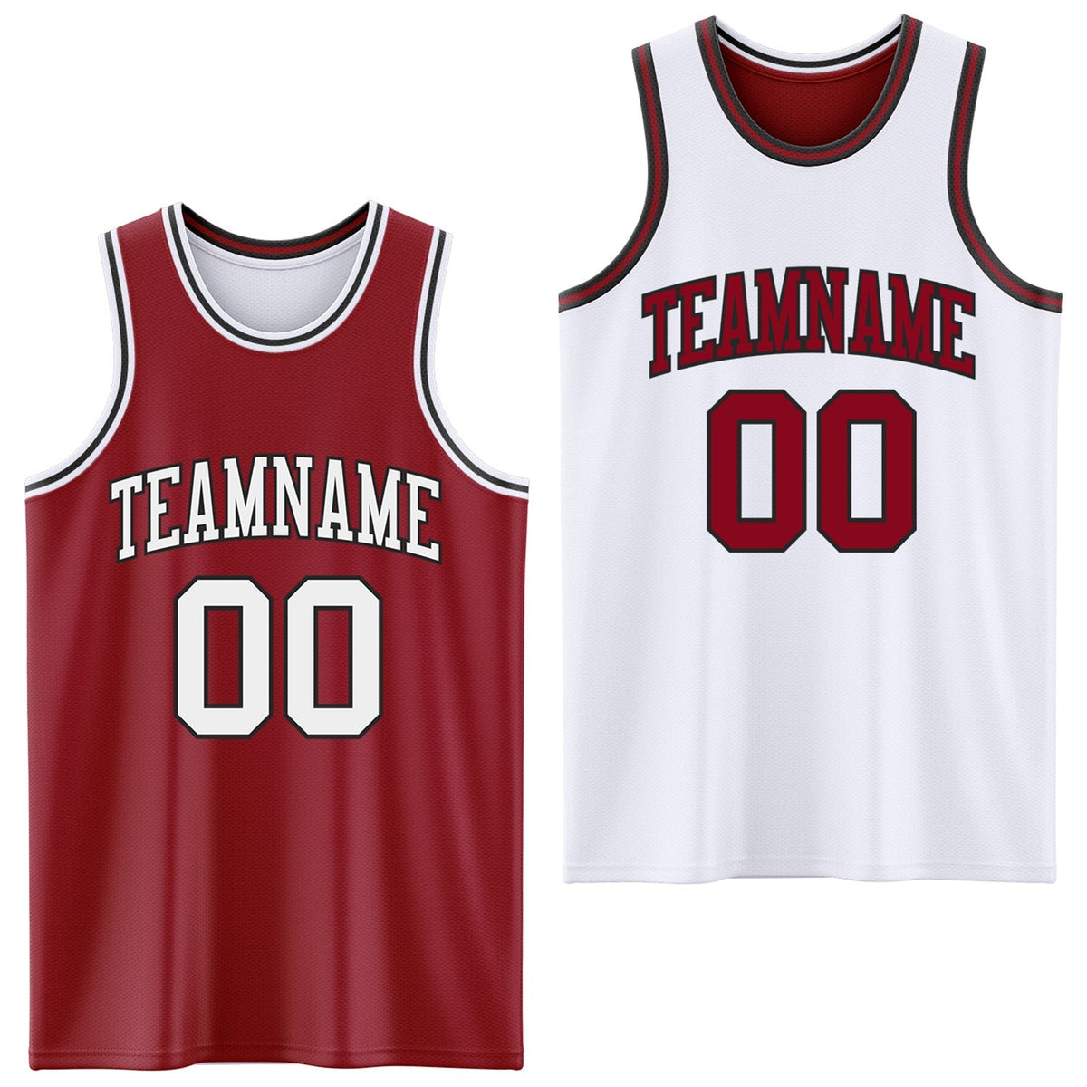 Custom Basketball Jersey - Reversible Maroon White-Black Double Side Sublimation Set