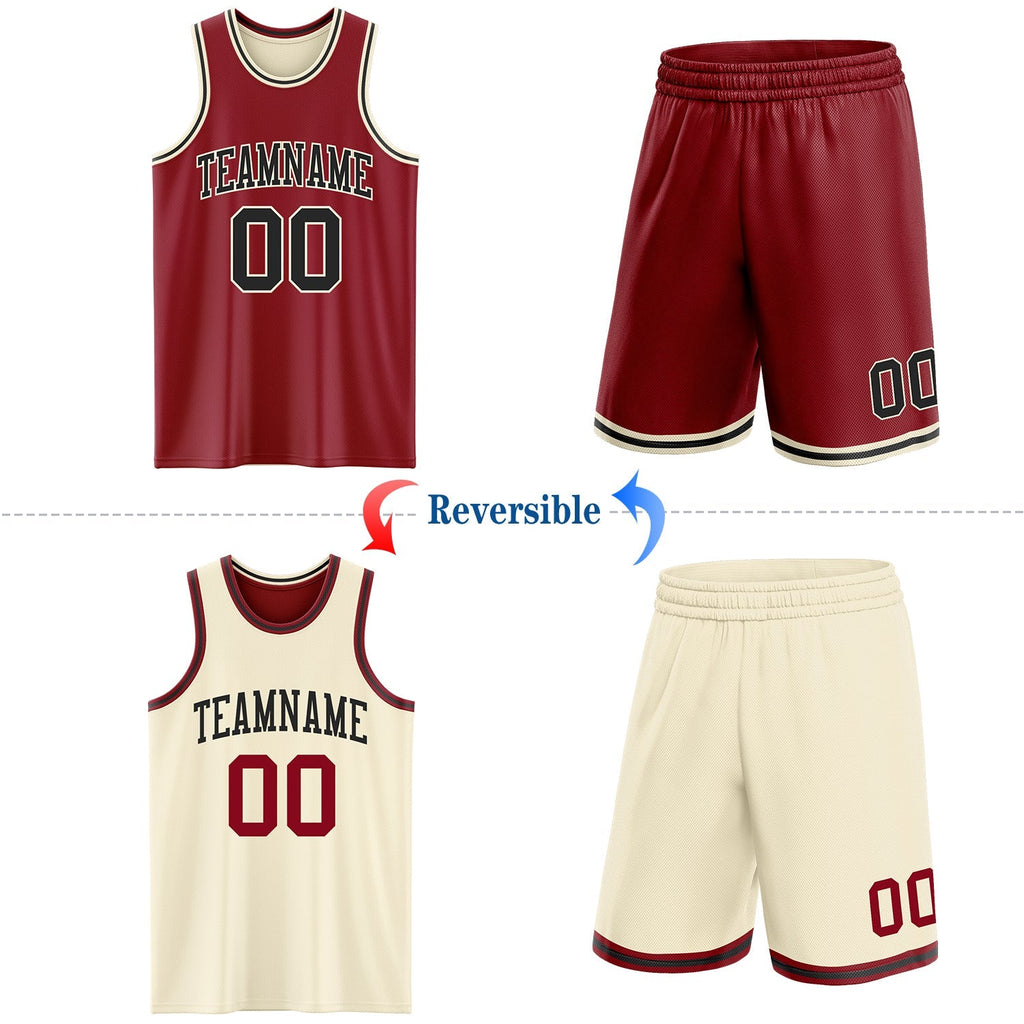 Custom Basketball Jersey - Reversible Maroon Black-Cream Double Side Sublimation Set