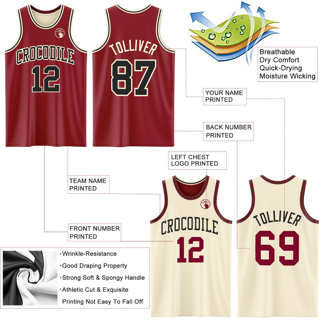 Custom Basketball Jersey - Reversible Maroon Black-Cream Double Side Sublimation Set