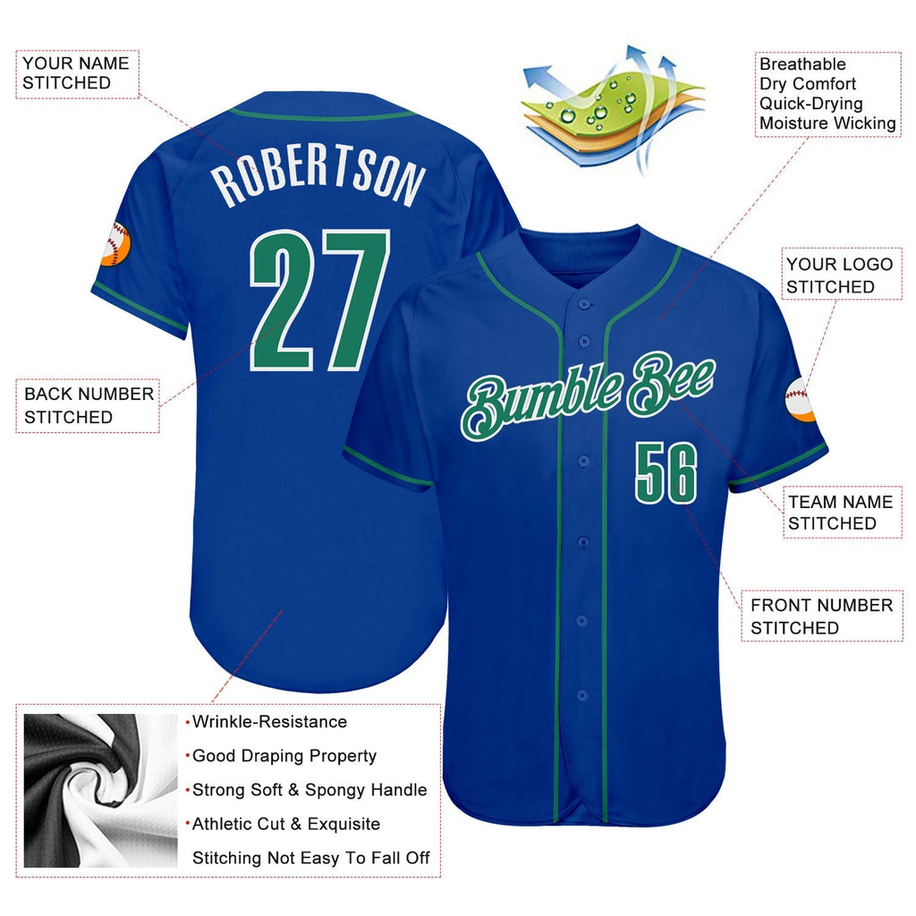 Custom Baseball Jersey - Royal Kelly Green-White