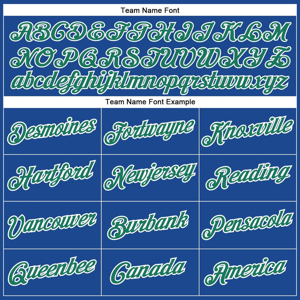Custom Baseball Jersey - Royal Kelly Green-White