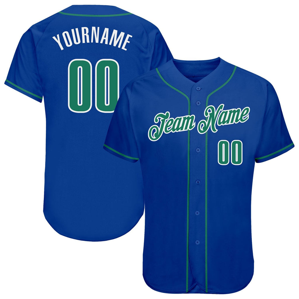 Custom Baseball Jersey - Royal Kelly Green-White