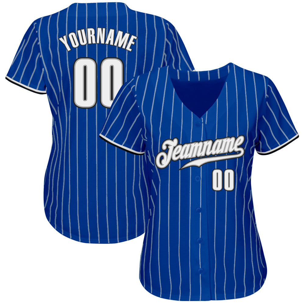 Custom Baseball Jersey - Royal White Pinstripe White-Black