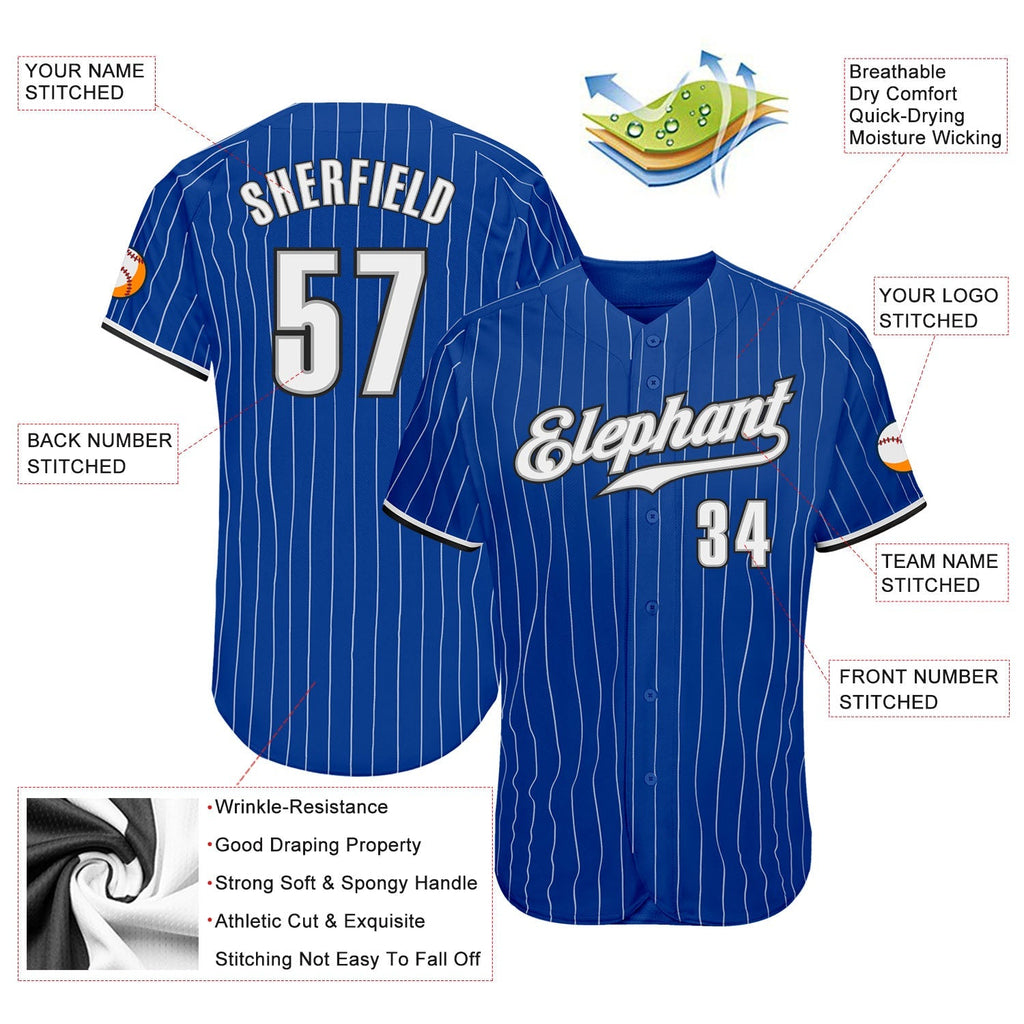 Custom Baseball Jersey - Royal White Pinstripe White-Black