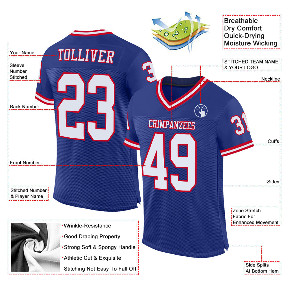 Custom Football Jersey - Royal White-Red Mesh Throwback - Style Royal0155