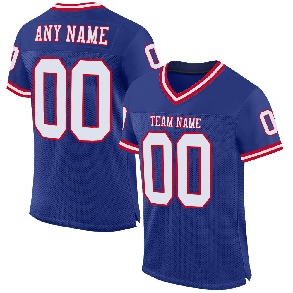 Custom Football Jersey - Royal White-Red Mesh Throwback - Style Royal0155