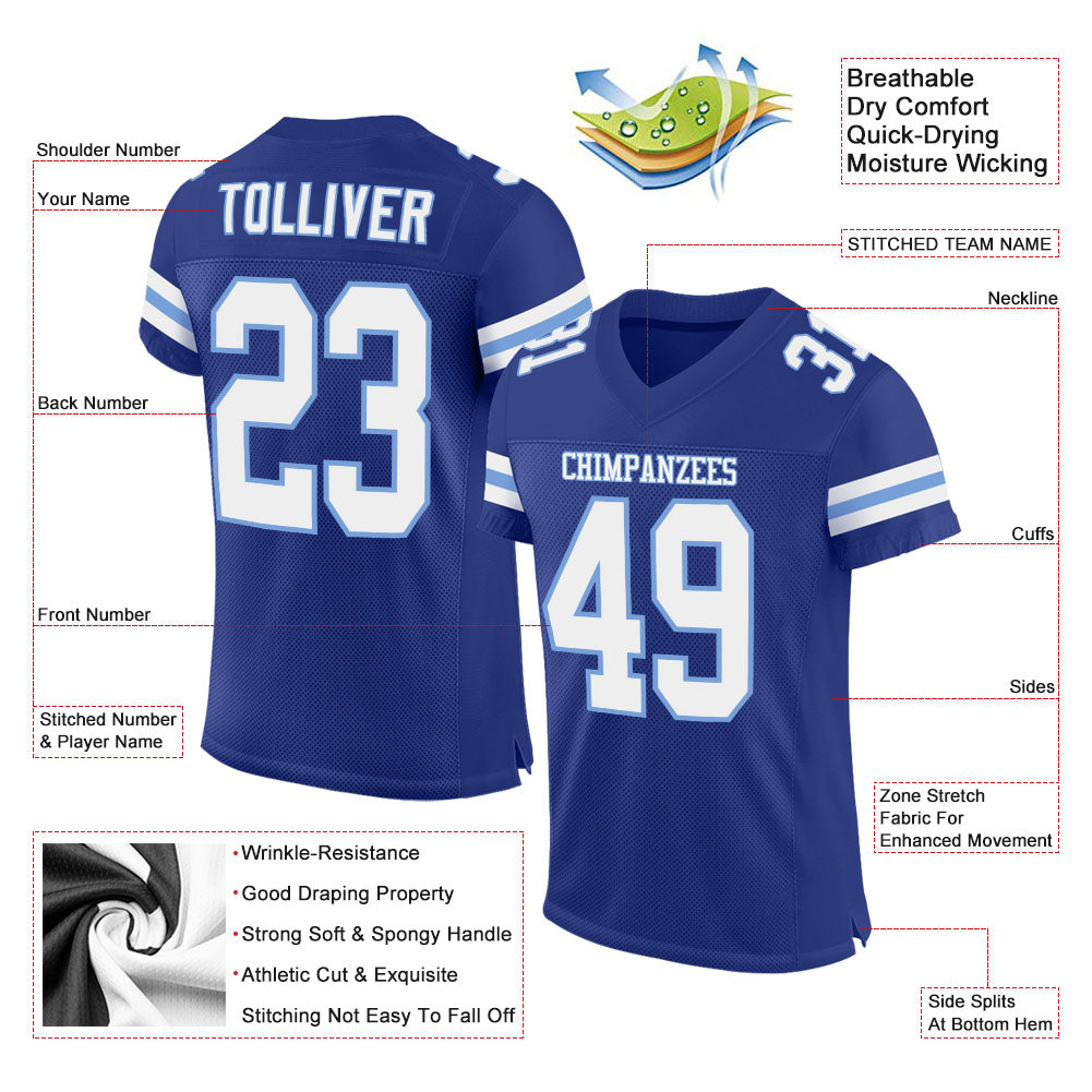 Custom Football Jersey - Royal White-Light Blue Mesh