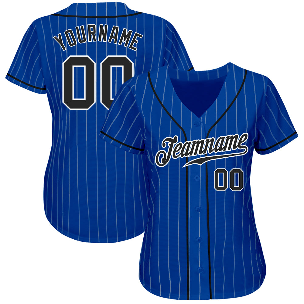 Custom Baseball Jersey - Royal White Pinstripe Black-White
