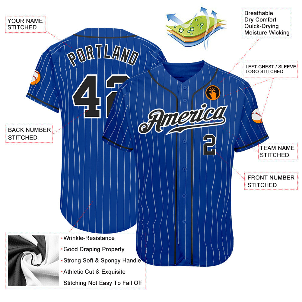 Custom Baseball Jersey - Royal White Pinstripe Black-White