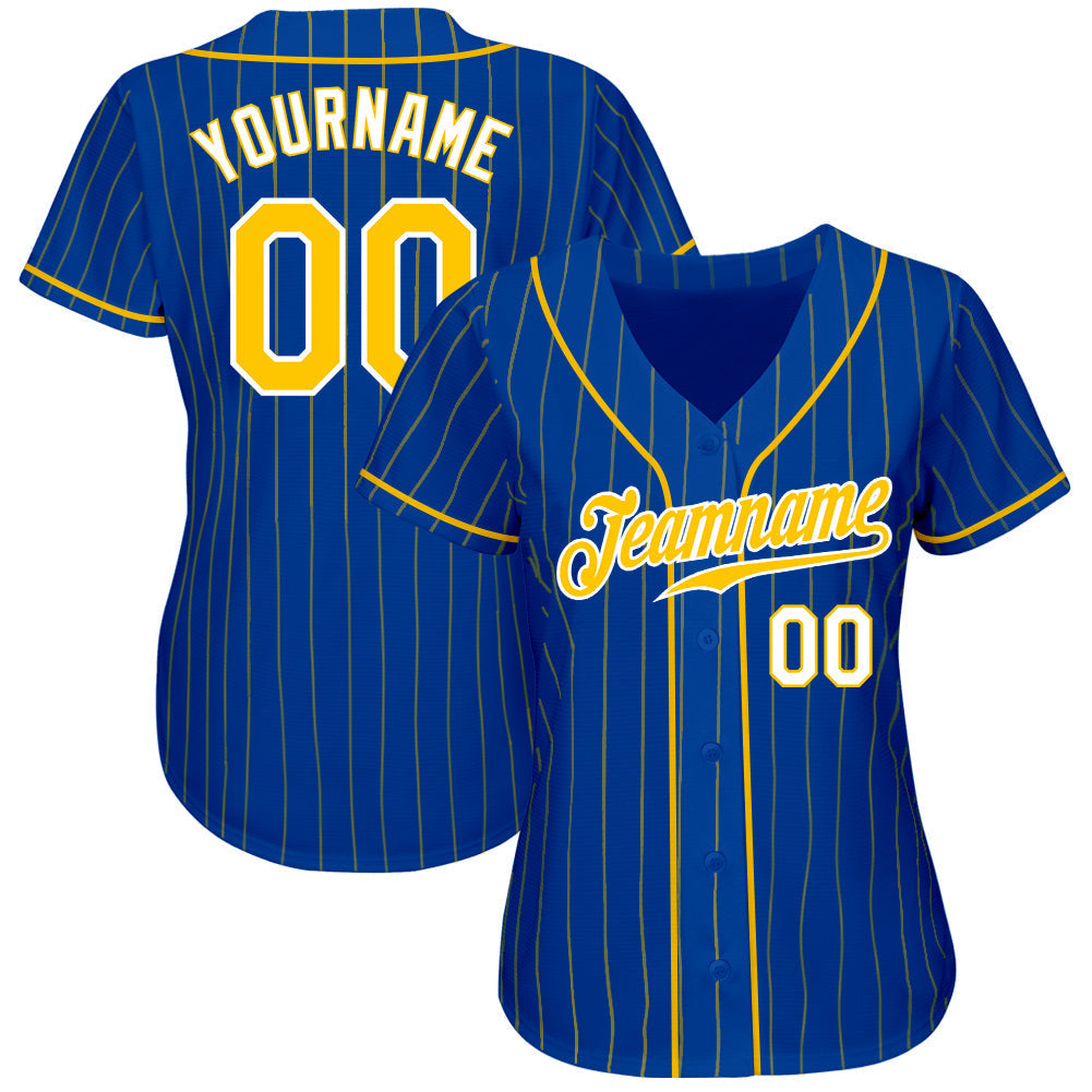Custom Baseball Jersey - Royal Gold Pinstripe Gold-White
