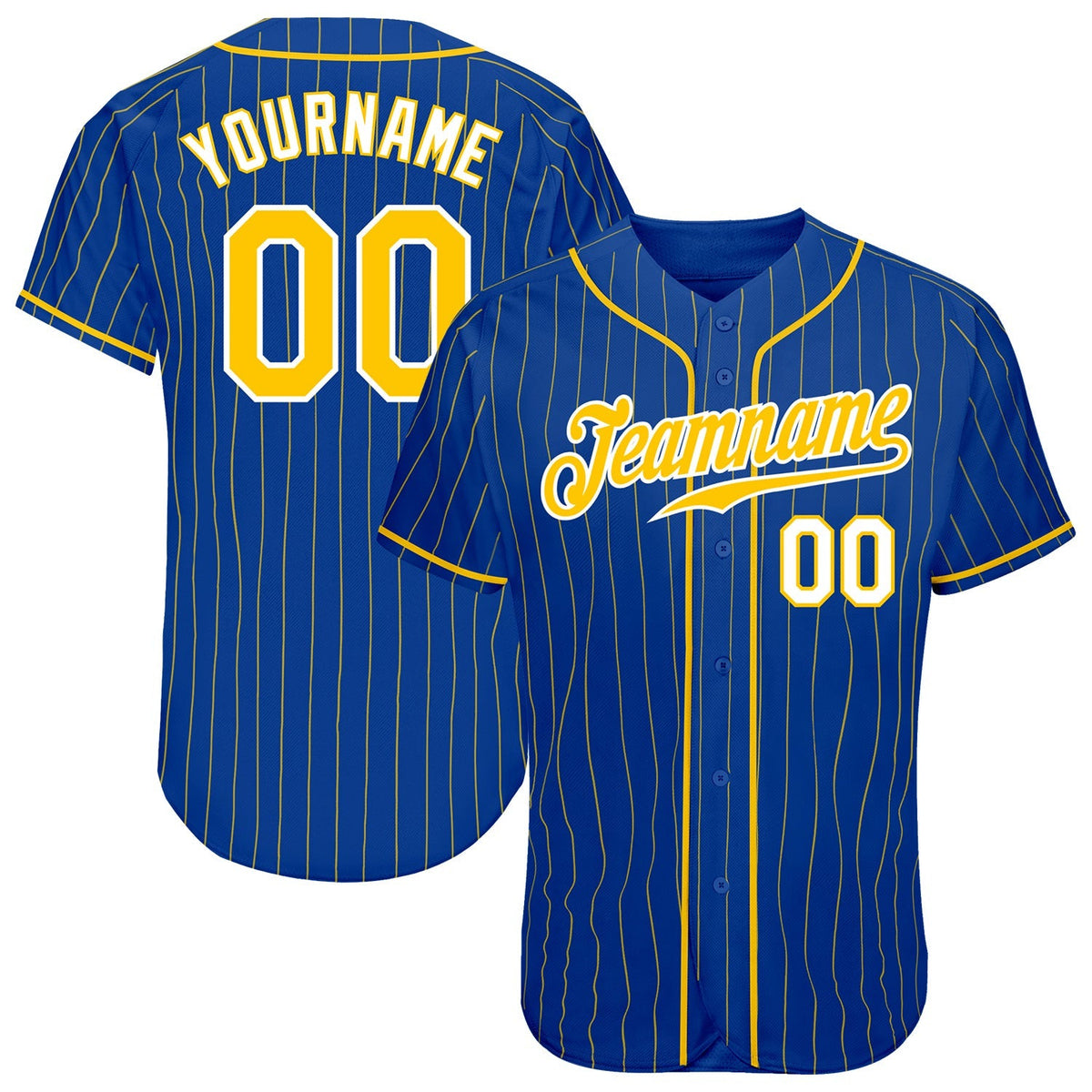 Custom Baseball Jersey - Royal Gold Pinstripe Gold-White