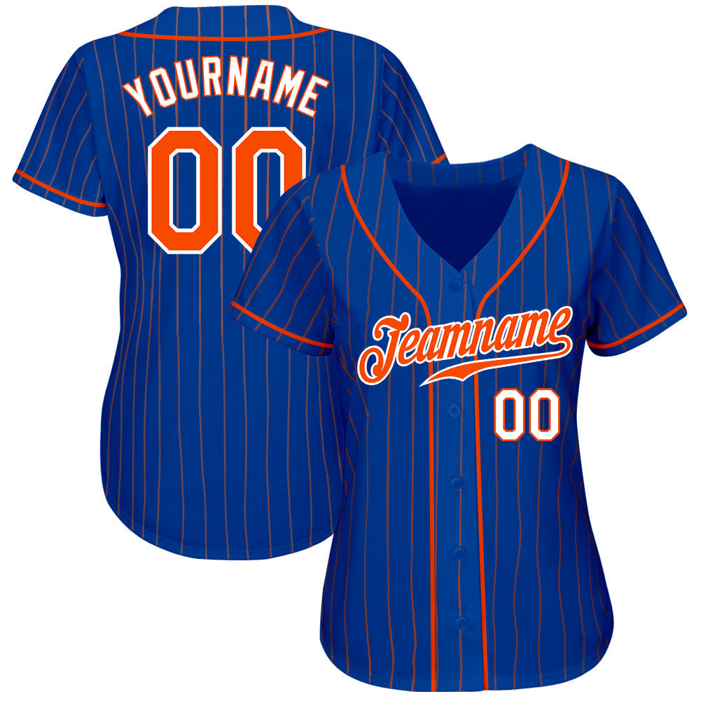 Custom Baseball Jersey - Royal Orange Pinstripe Orange-White