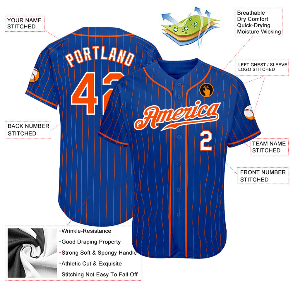 Custom Baseball Jersey - Royal Orange Pinstripe Orange-White