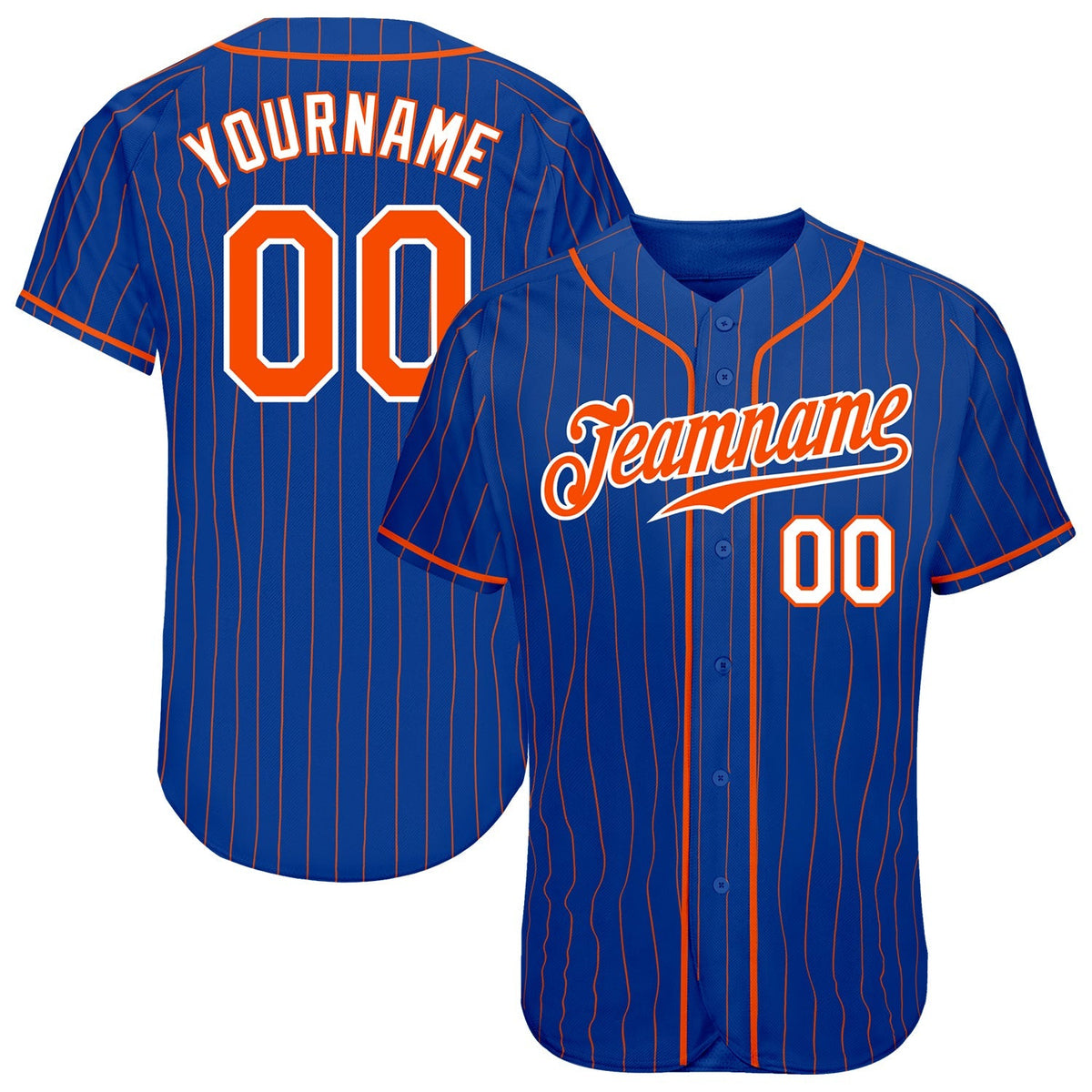 Custom Baseball Jersey - Royal Orange Pinstripe Orange-White