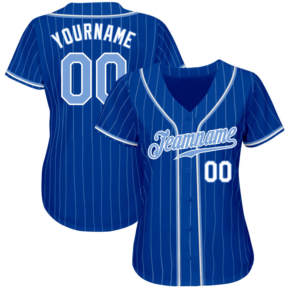 Custom Baseball Jersey - Royal Light Blue Pinstripe Light Blue-White