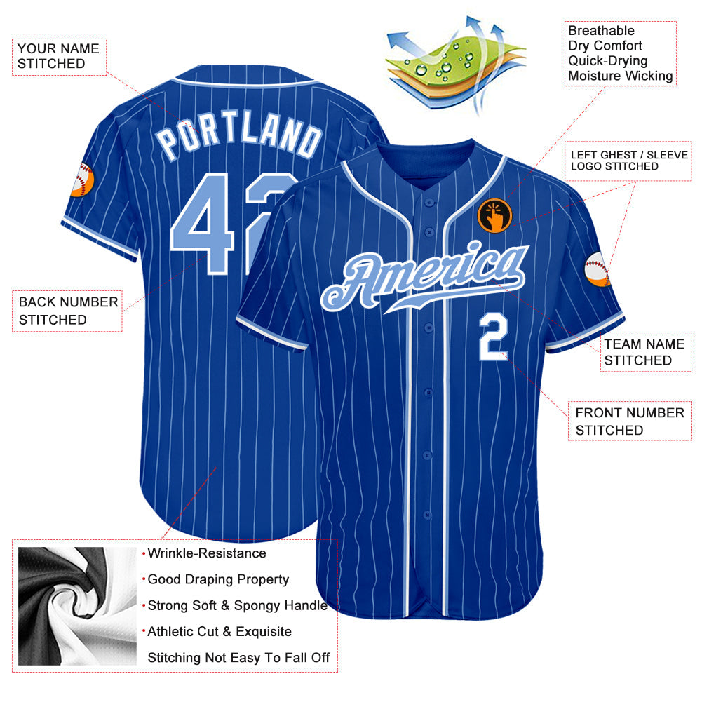 Custom Baseball Jersey - Royal Light Blue Pinstripe Light Blue-White
