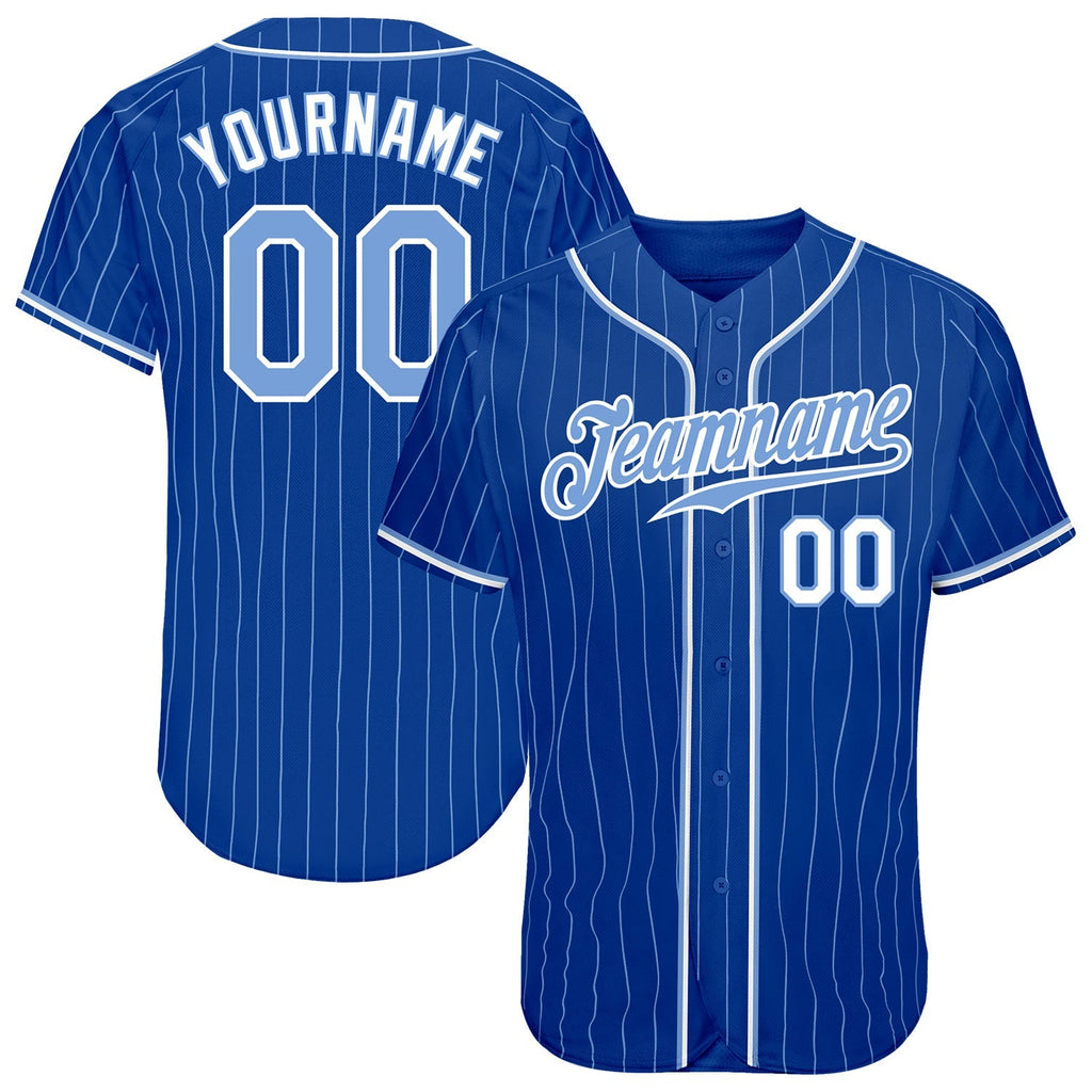 Custom Baseball Jersey - Royal Light Blue Pinstripe Light Blue-White