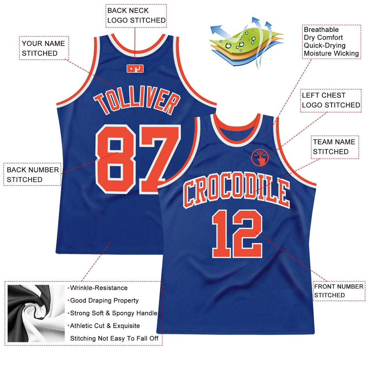 Custom Basketball Jersey - Royal Orange-White Throwback - Style Royal0345