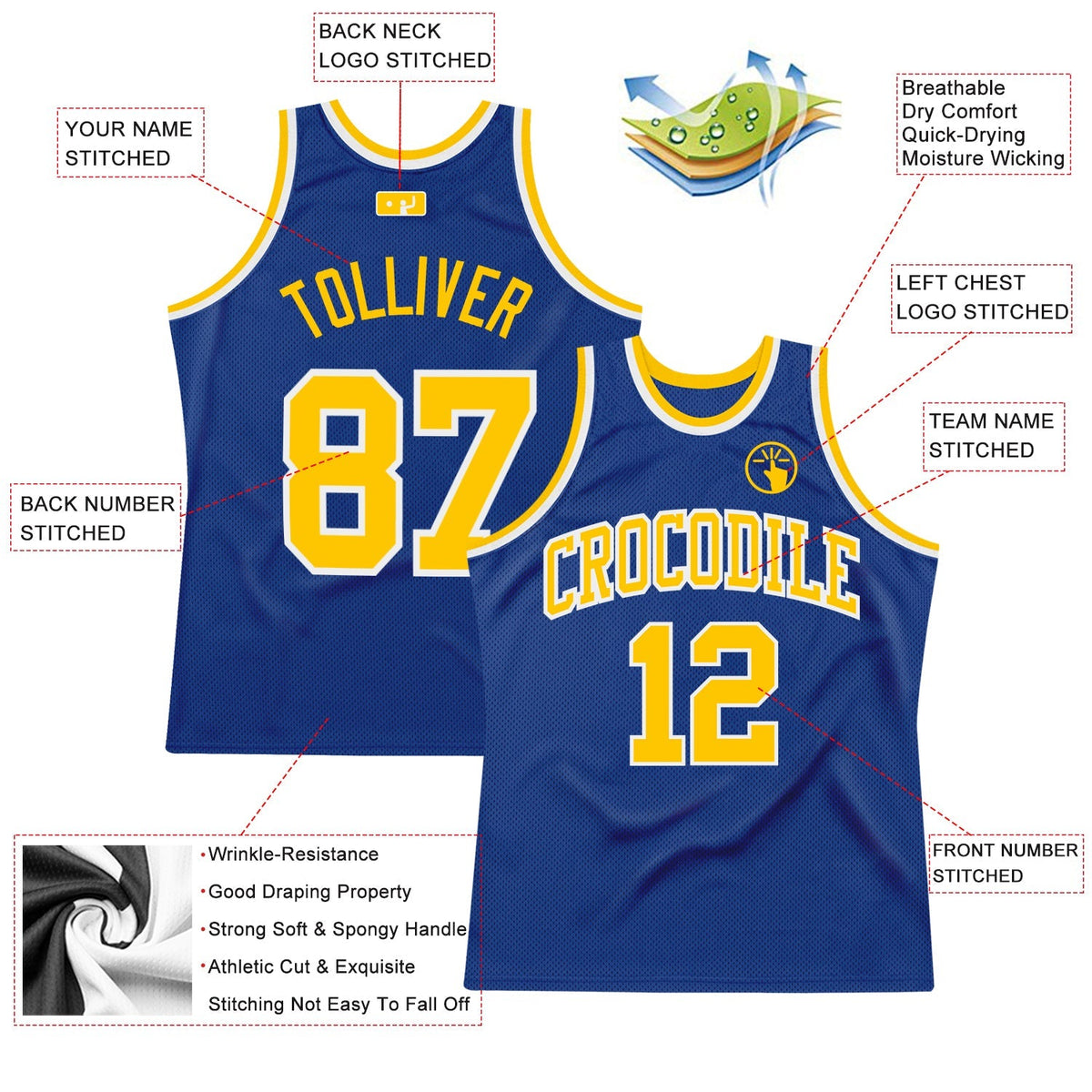 Custom Basketball Jersey - Royal Gold-White Throwback - Style Royal0347