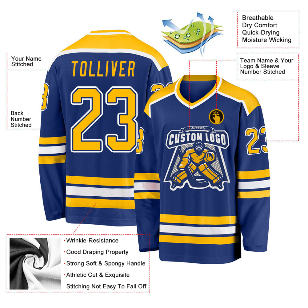 Custom Hockey Jersey - Royal Gold-White - Style Royal0390