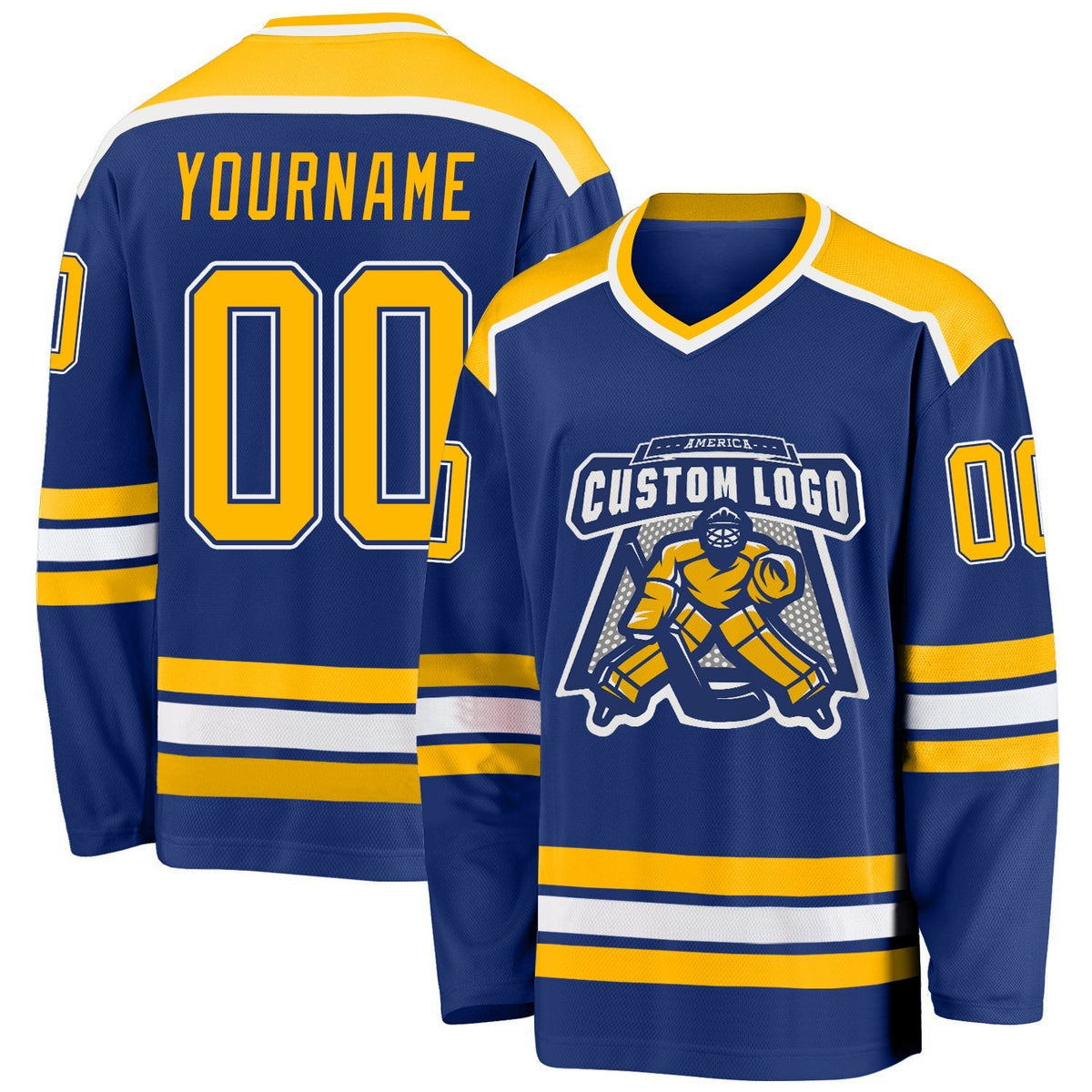 Custom Hockey Jersey - Royal Gold-White - Style Royal0390