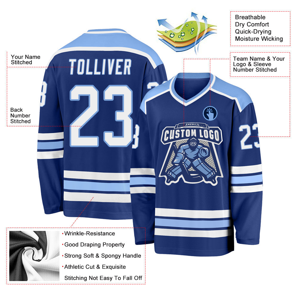Custom Hockey Jersey - Royal White-Light Blue - Style Royal0391