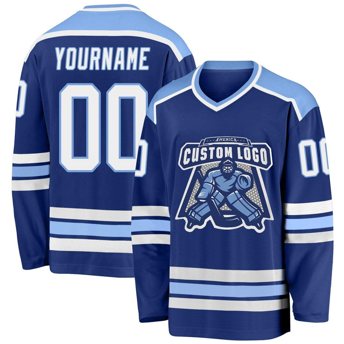 Custom Hockey Jersey - Royal White-Light Blue - Style Royal0391