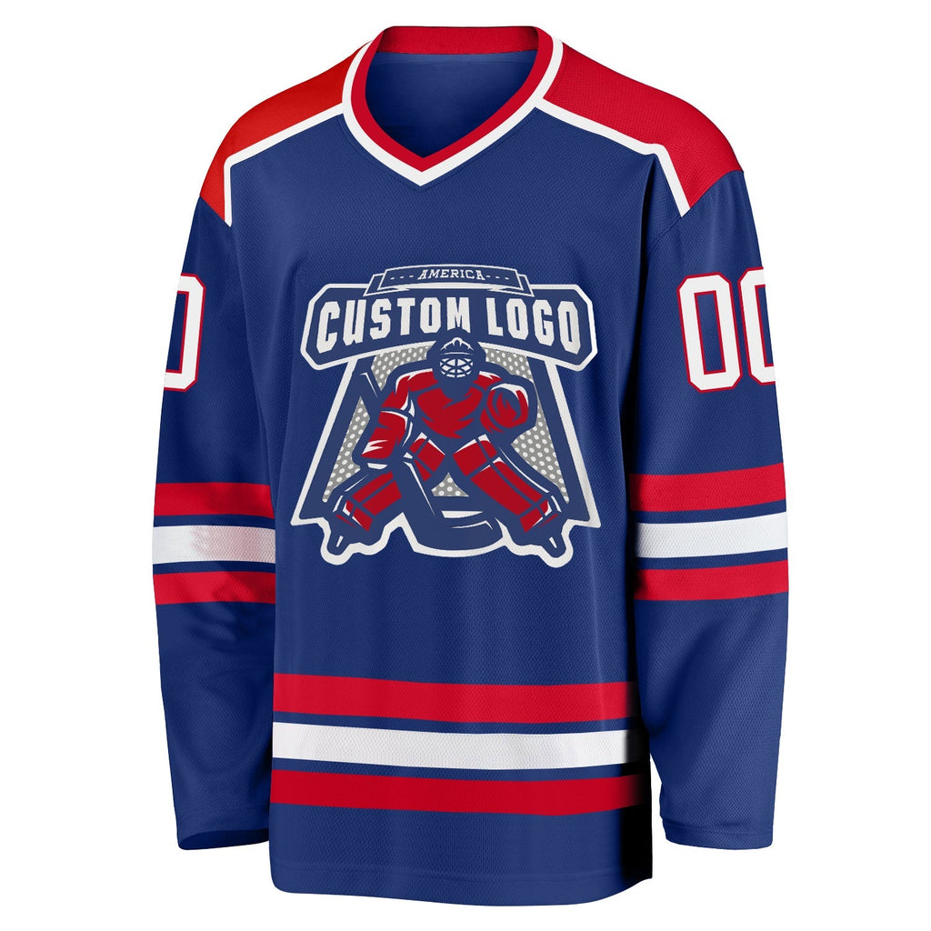 Custom Hockey Jersey - Royal Red-White