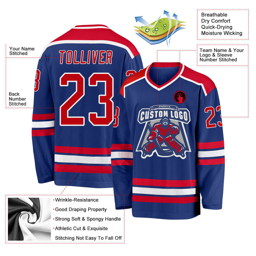Custom Hockey Jersey - Royal Red-White