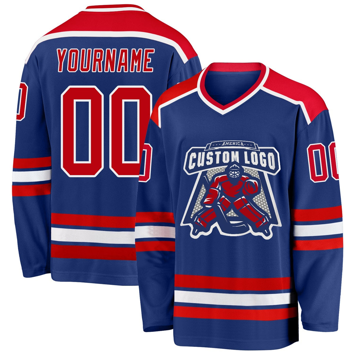 Custom Hockey Jersey - Royal Red-White