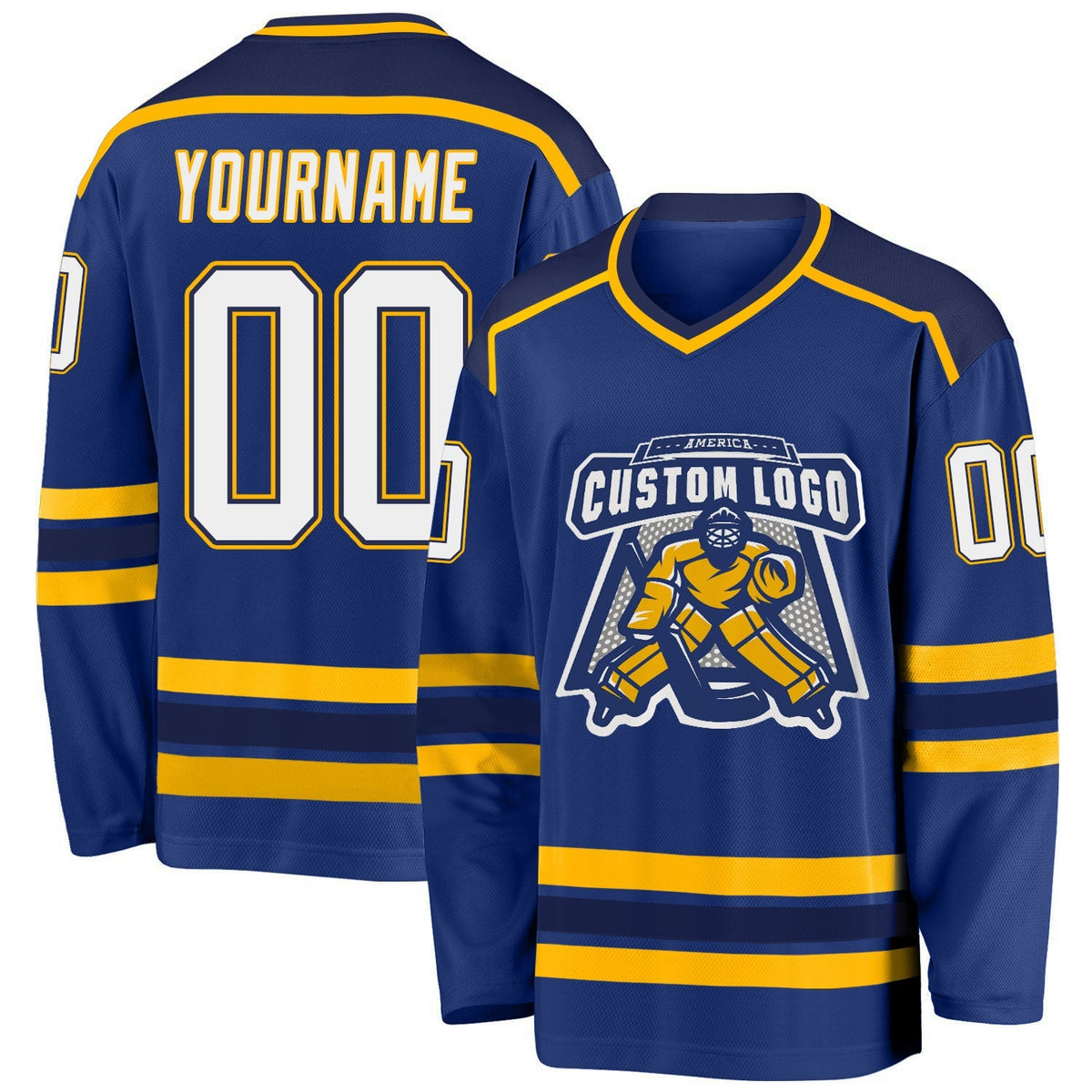 Custom Hockey Jersey - Royal White Navy-Gold