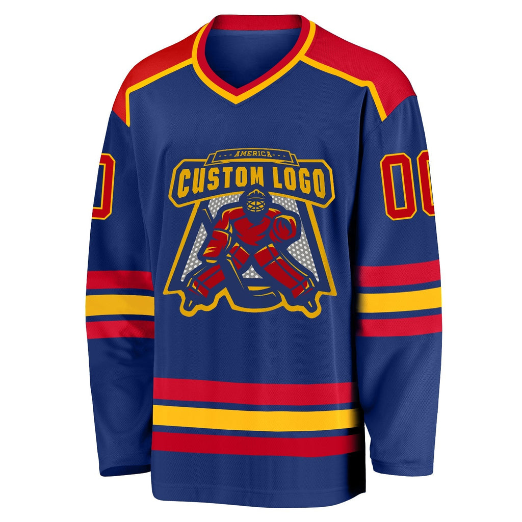 Custom Hockey Jersey - Royal Red-Gold