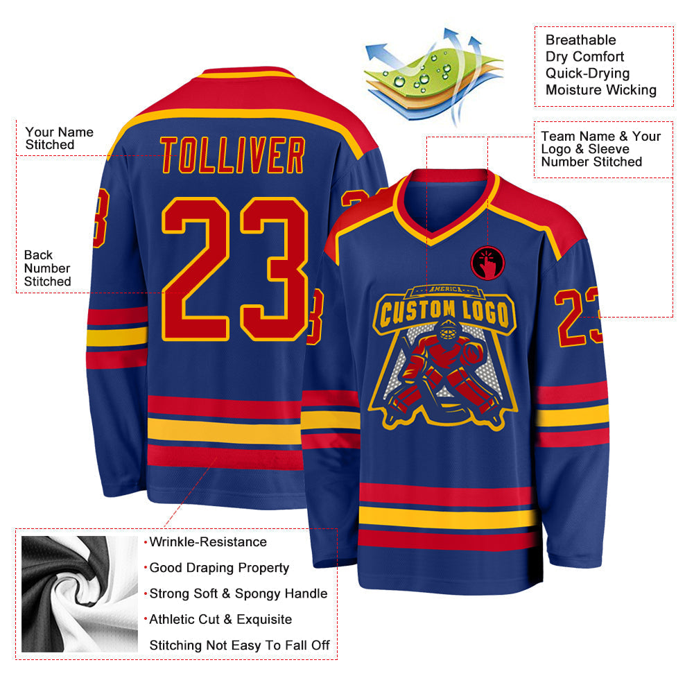 Custom Hockey Jersey - Royal Red-Gold