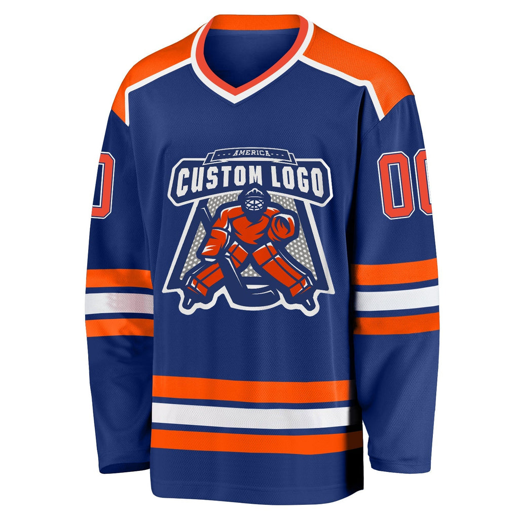 Custom Hockey Jersey - Royal Orange-White