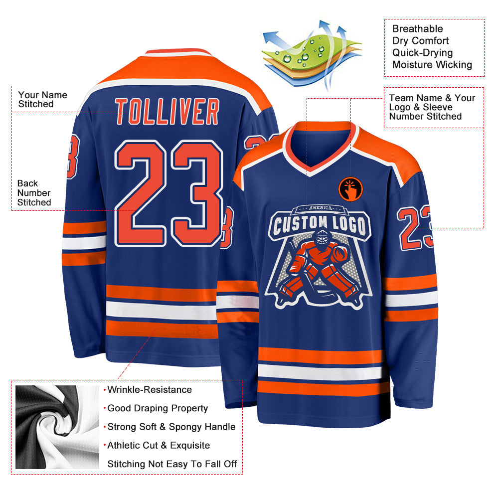 Custom Hockey Jersey - Royal Orange-White