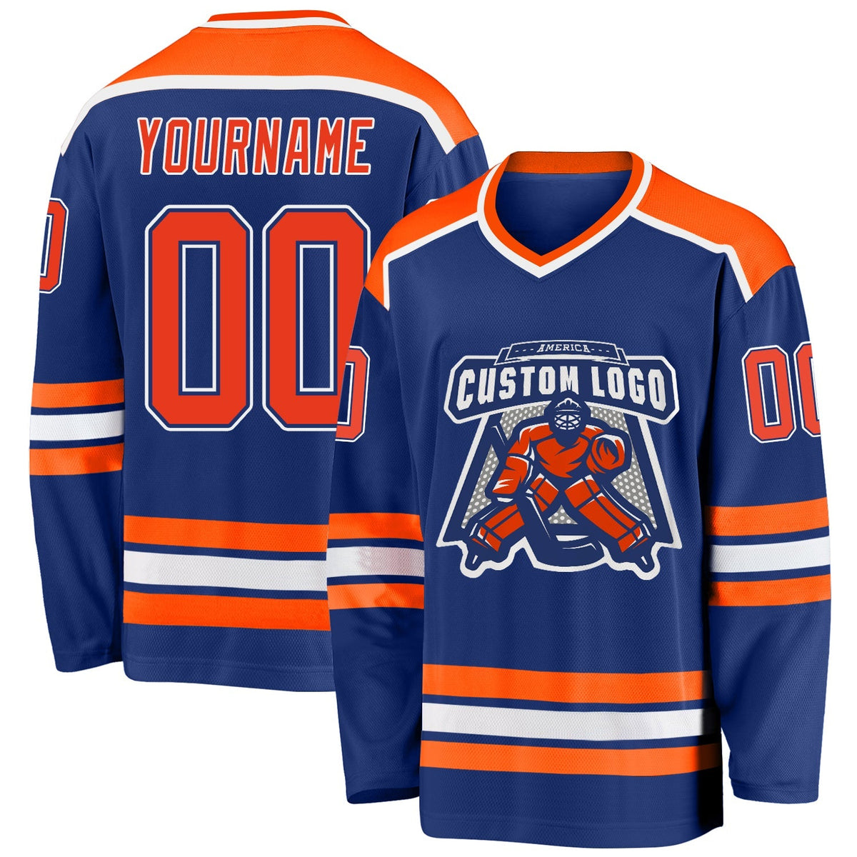 Custom Hockey Jersey - Royal Orange-White