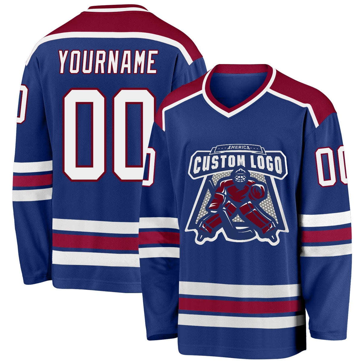 Custom Hockey Jersey - Royal White-Maroon