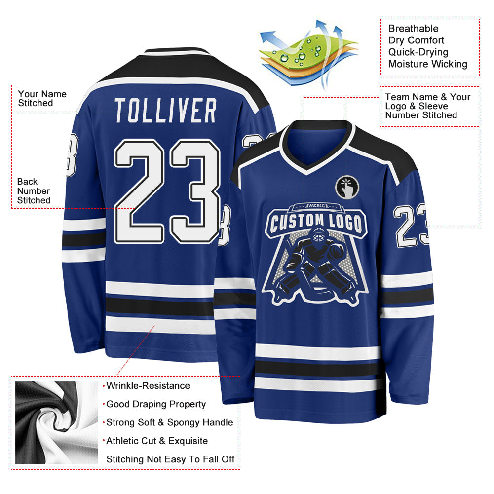 Custom Hockey Jersey - Royal White-Black - Style Royal0397