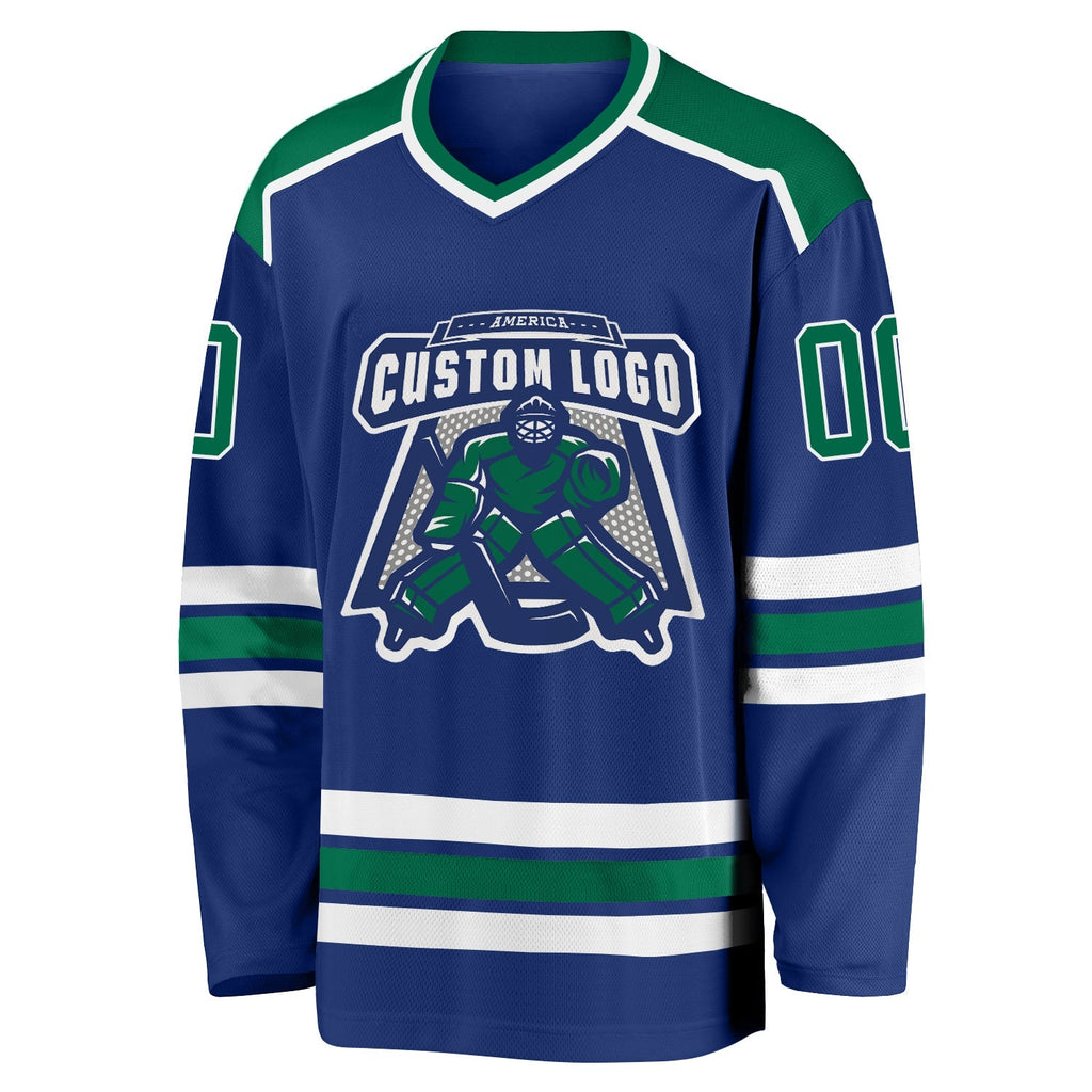 Custom Hockey Jersey - Royal Kelly Green-White