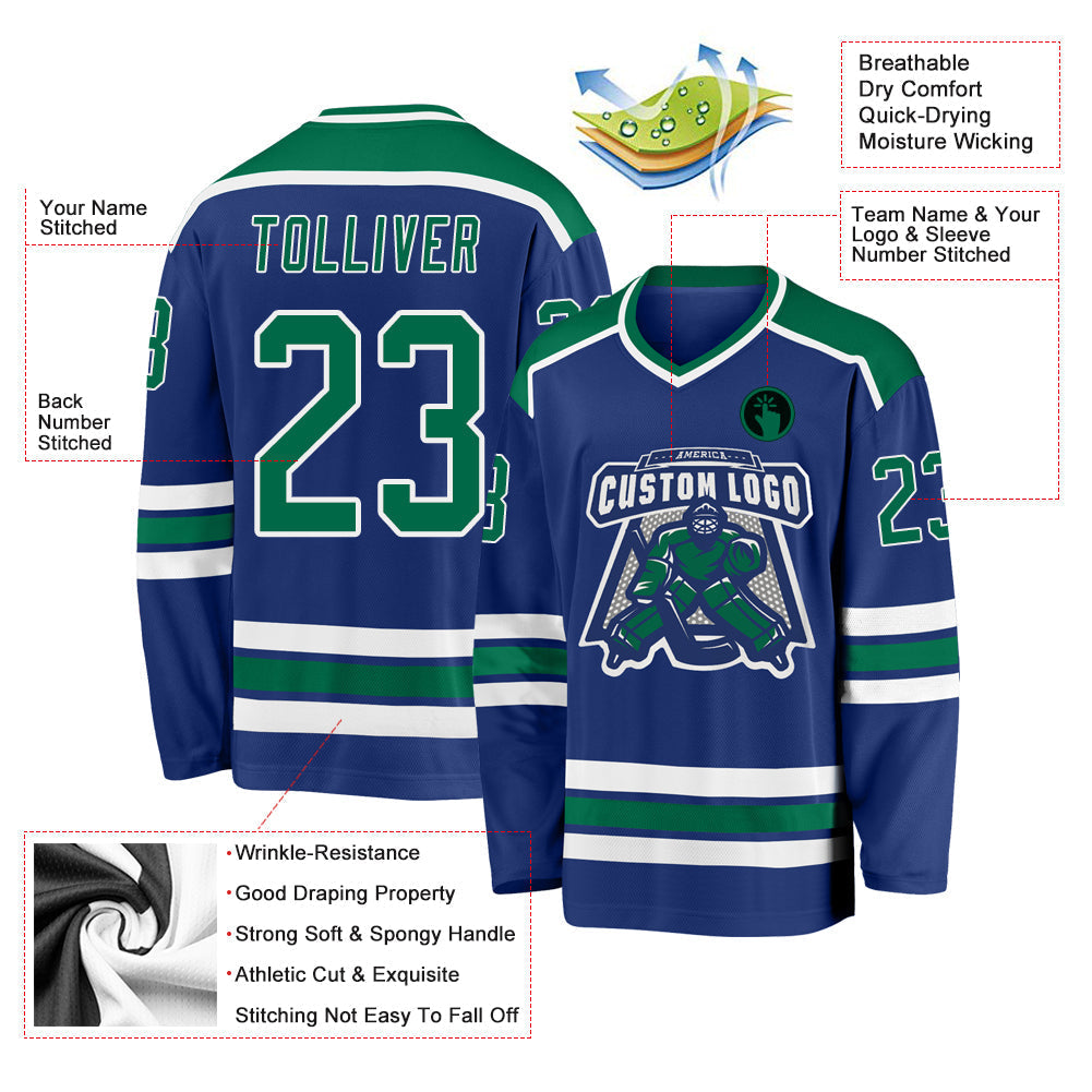 Custom Hockey Jersey - Royal Kelly Green-White