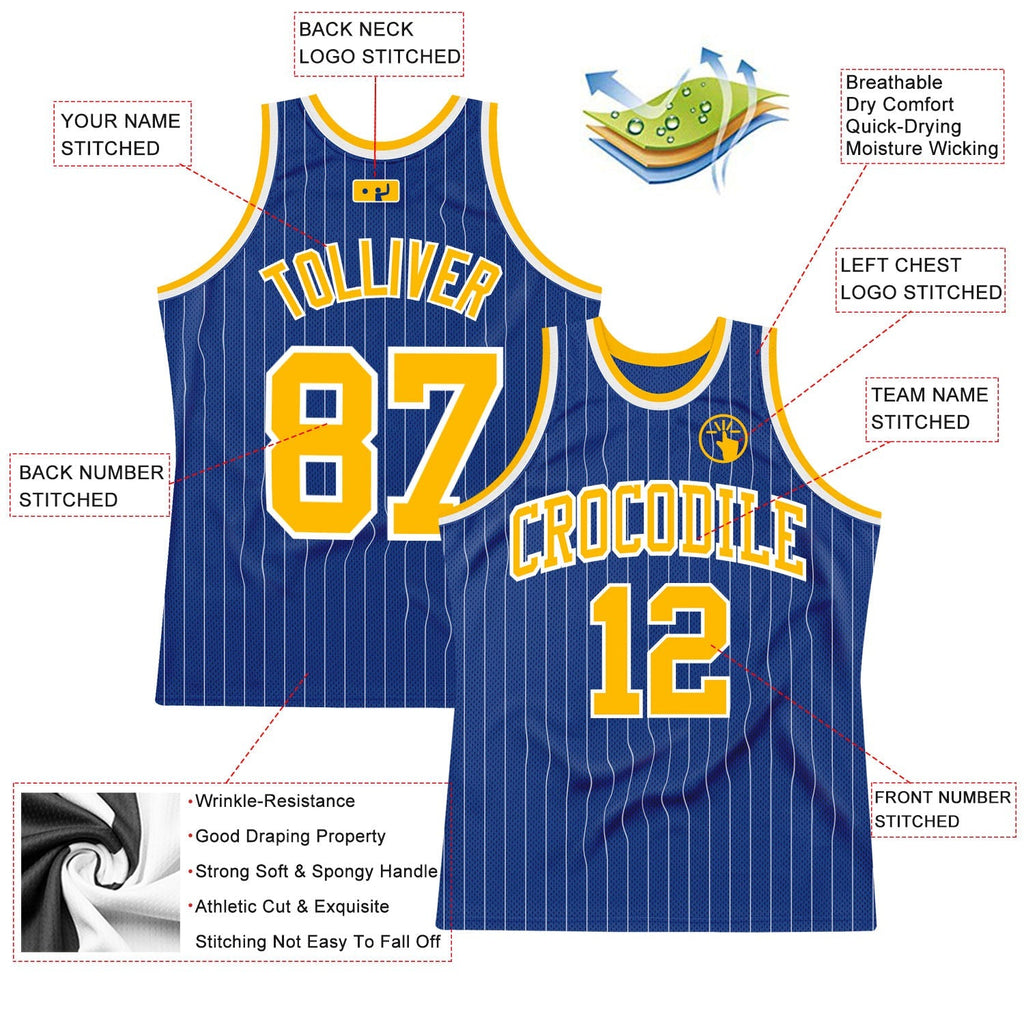 Custom Basketball Jersey - Royal White Pinstripe Gold-White