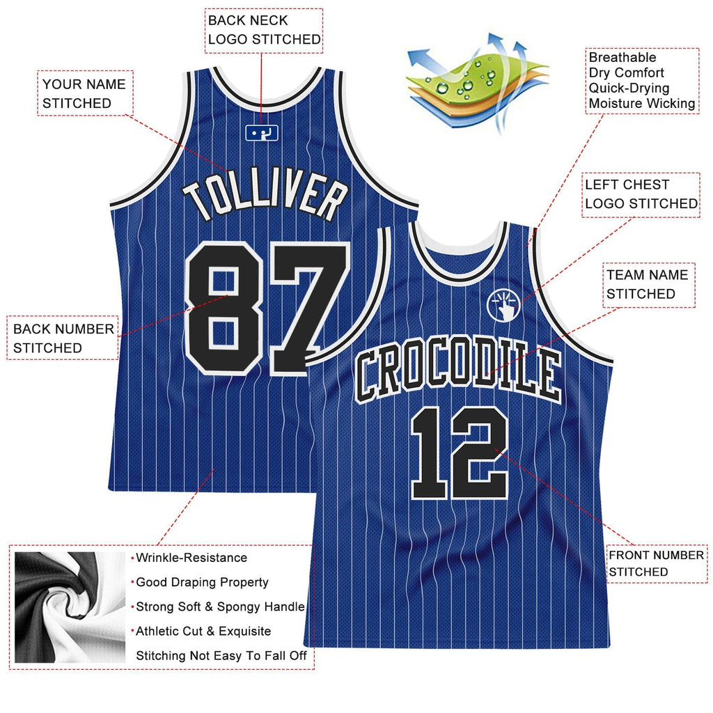 Custom Basketball Jersey - Royal White Pinstripe Black-White